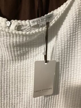 Green Envelope White Textured Waffle Knit Top
